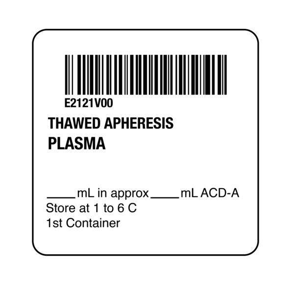 Nevs ISBT 128 Thawed Apheresis Plasma 2" x 2" BBC-2121 - main